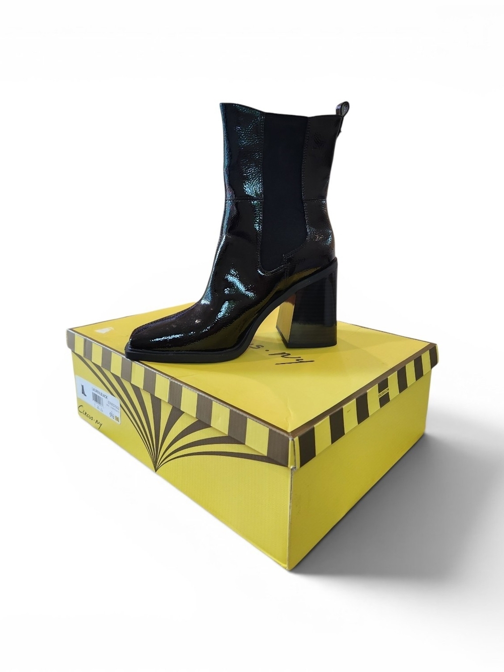 Circus NY by Sam Edelman Black 'Lauren' Patent Mid-Calf Block Heel Boot Size 9.5